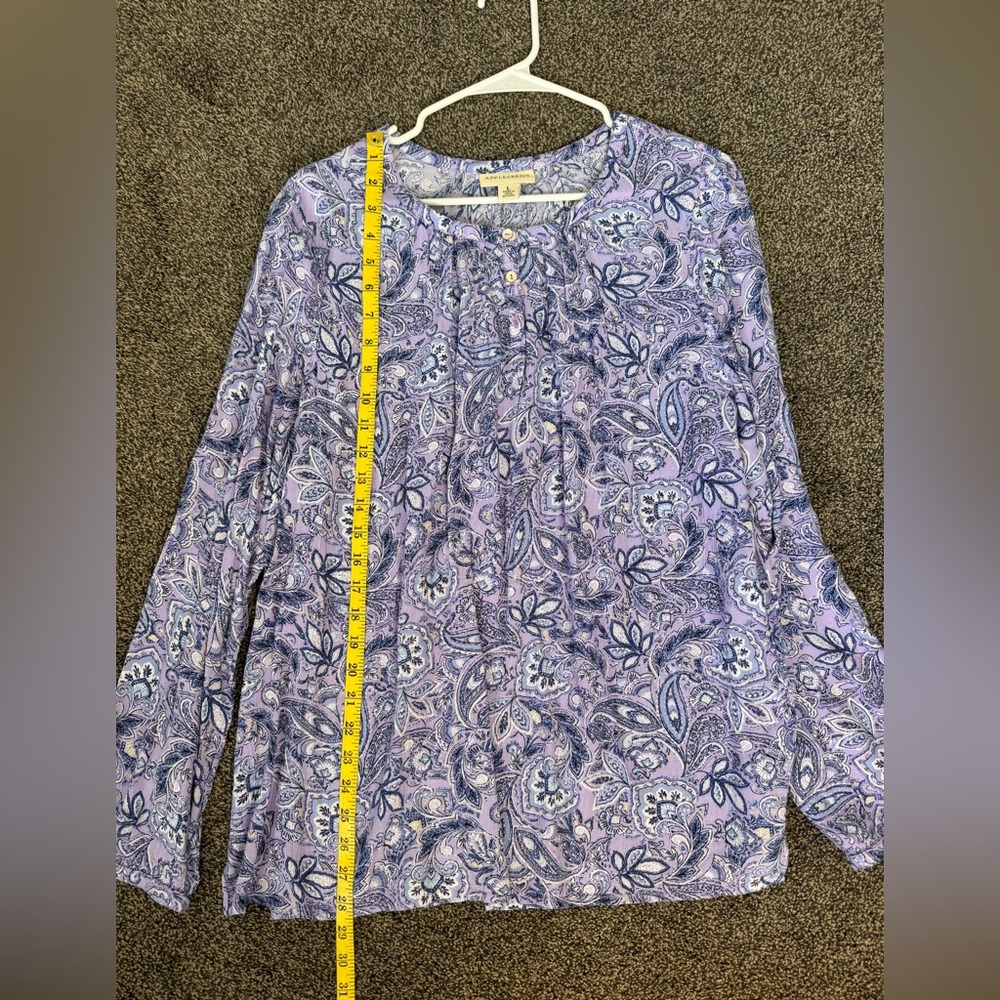 Appleseed Women's Lavender Purple Paisley Long Sleeve Half Button Up Sz Large - Picture 11 of 12